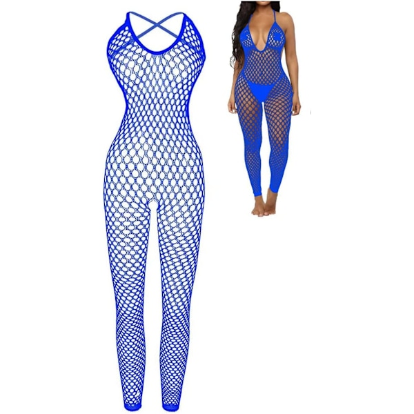 SEMY Dam Sexig Underkläder Helkropp Bodysuits V-hals Nätstrumpor Underkläder Nattkläder Blå En Storlek