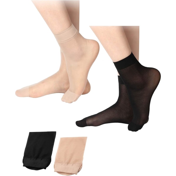 Par Sheer Ankle Sock Lady Nylon Strumpor för Kvinnor Ankle High Sock Sheer Strumpa One Size Nude och Svart, Flerfärgad,