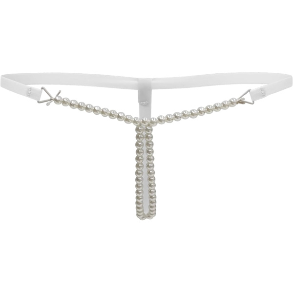 OM Dam Pearls Massage Chain Trosa G-String Låg Midja T-Rygg Trosor Thongs Underkläder Vit En Storlek