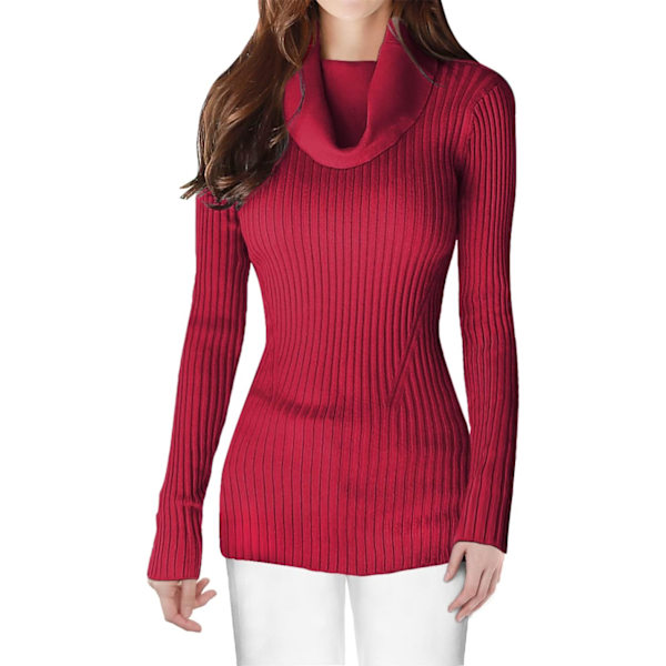 Kvinnors stretchiga krage stickad långärmad slim fit bodycon sexig tröja 1cowlneckwine Large