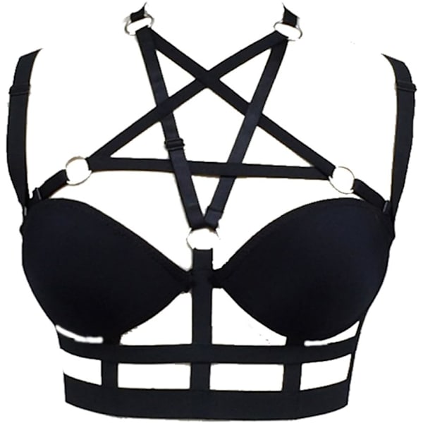 YHSS Röd Pentagram Sele Harness BH Body Strappy BH Topp Bur Fashion Fetival/Punk/Gotisk Klänning (Svart3)