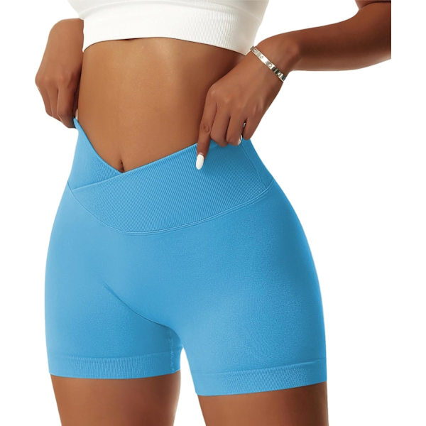 ie Dam Gym Shorts V Cross Elastisk Push Up Yoga Shorts Booty Scrunch Hög Midja Atletiska Leggings Norse Blau Medium
