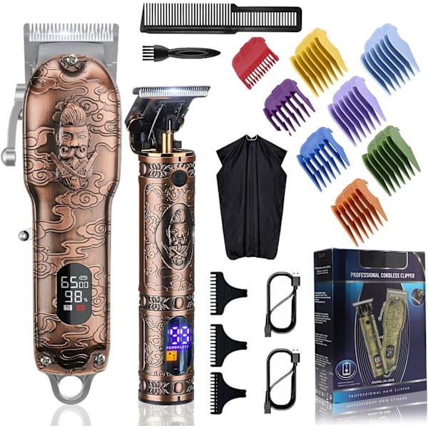 RUXI Professionell hårklippare och trimmer set, utsmyckade sladdlösa hårklippare för män + Zero Gapped T-Blade Trimmer, trådlös hårklippningssats skägg