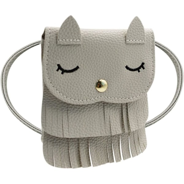 YC Katt Tassel Axelväska Liten Myntväska Crossbody Väska för Barn Flickor, Lila (5.1'' X 5.9''), En Storlek En Stor Grå(5.