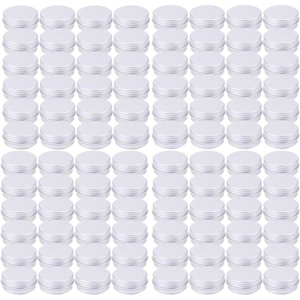 24-pack med 0,5 oz runda minitennburkar för läppbalsam med skruvlock