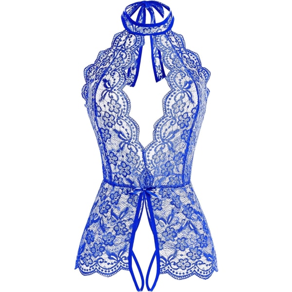 en Lingerie för kvinnor djup V-ringad halterneck en del teddy body kunglig blå X-Large