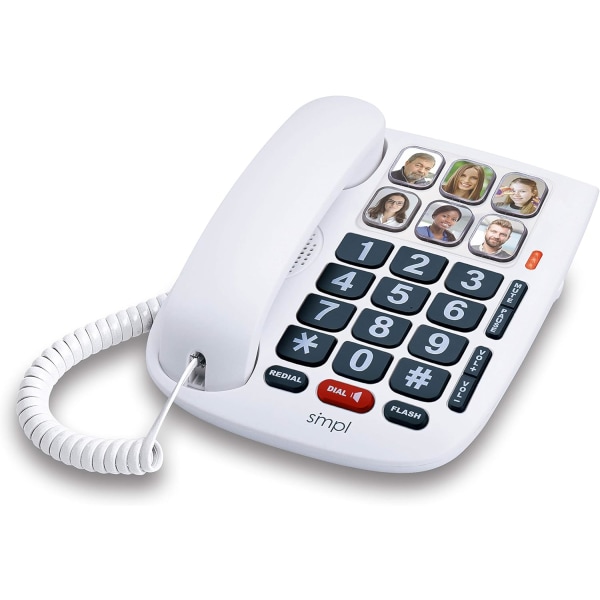SL Hands-free Dial Photo Memory, sladdtelefon, snabbval, stora knappar, blinkande varningar, hållbar, perfekt för seniorer, Alzheimers, demens