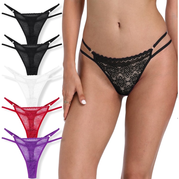 y Stretch Blend Micro T Back Low Rise Cheeky Exotic Thongs Variety invisible Patterns Women Underwear Regular & Plus Siz 5 Piece Thong T Medium