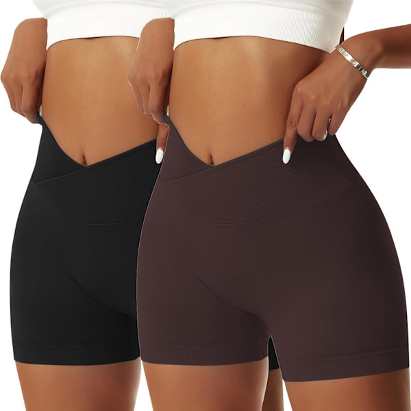 ie Dam Gym Shorts V Cross Elastisk Push Up Yoga Shorts Booty Scrunch Hög Midja Atletiska Leggings Svart/mörkbrun Liten