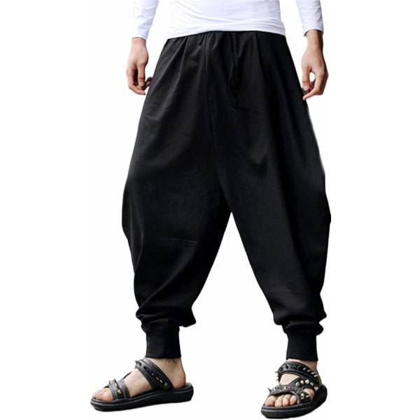 NMILUMS Herr Dam Baggy Hippie Boho Gypsy Yoga Aladdin Harem Byxor Svart2 3X-Large