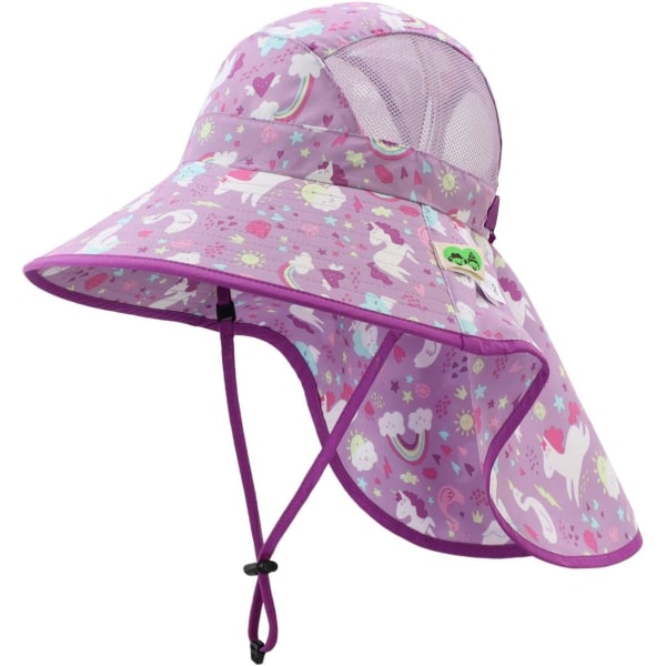 racy Toddler Solhatt med Nackskydd Pojkar Flickor Barn Bred Brätte UPF 50+ Sommarhatt Lila Medium