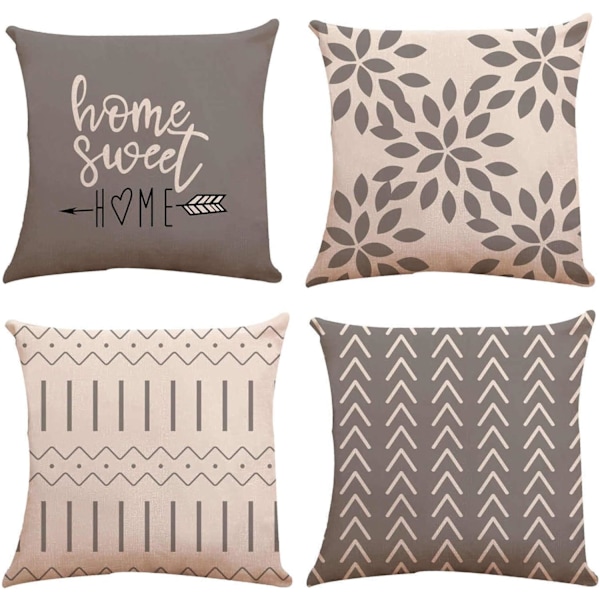 YLL Kuddfodral 18x18, Dekorativa Utomhus Linnekuddfodral Set om 4 för Soffa Säng och Bil 18x18 Tum 45x45 cm (S