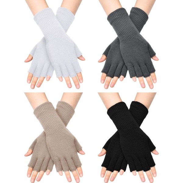 INIOR Fingerless Handskar för Kvinnor Halv Finger Skrivhandskar med Lång Handledsmanschett Vinter Stickade Fingerlösa Vantar för Kvinnor