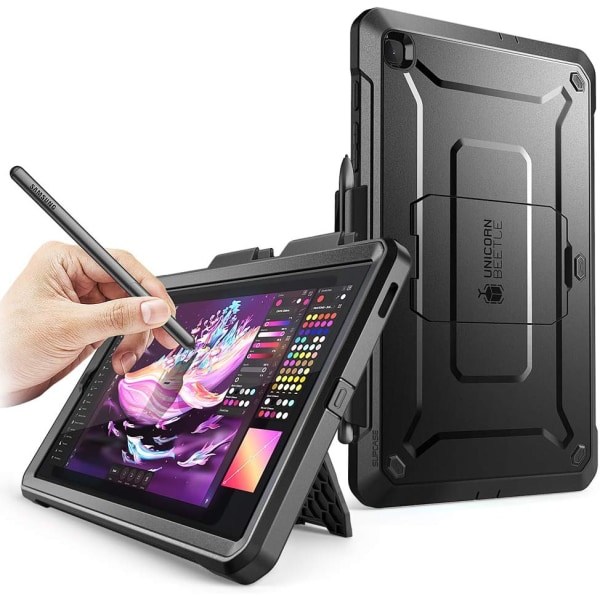 CASE UB Pro Series- case för Galaxy Tab S6 Lite, med inbyggt skärmskydd för hela kroppen Robust Kickstand Skyddsfodral Svart