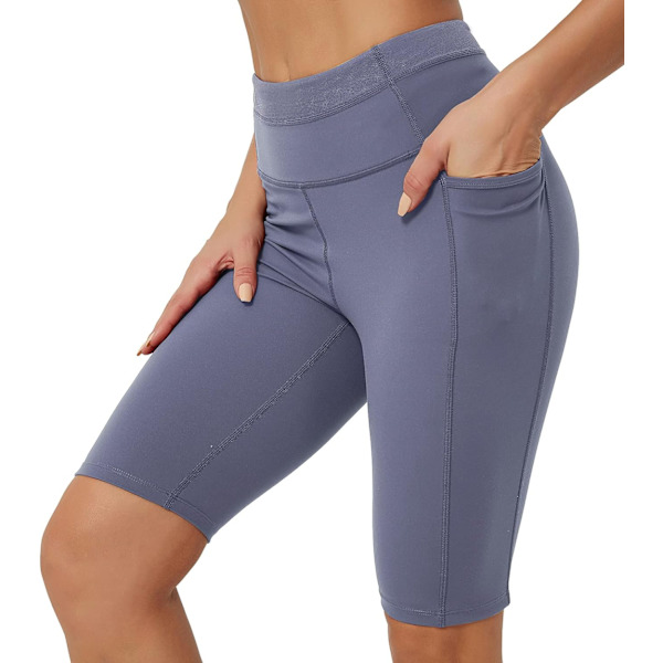 es Dam Shorts 10\" Workout Yoga Shorts med fickor Hög midja Athletic Shorts Running Biker Shorts（007） Lila Rosa Liten