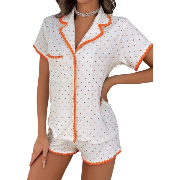 dusa dam 2-delad knapp framtill kortärmad topp och kort nattkläder Pyjamasset Orange Small