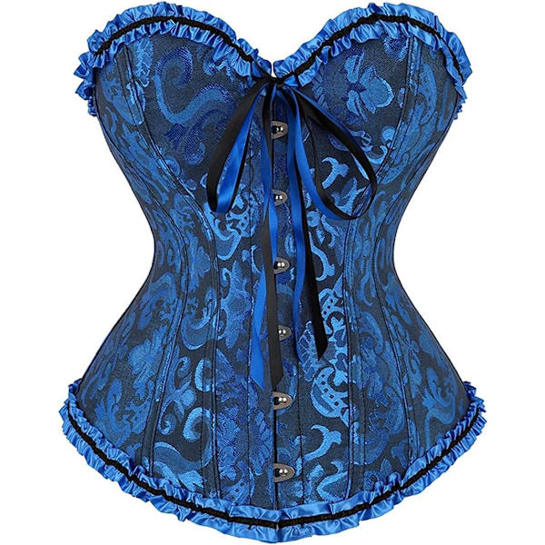 VYSHI Underbust Korsett - Korsetter för kvinnor - Midjeslankare Shaper Bonad Satin Snörning Vintage Bustier Top Svart och Blå X-Small