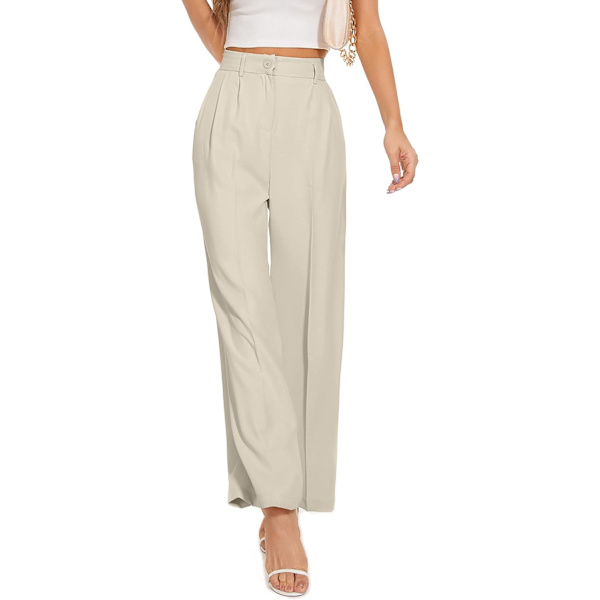 ZO Dam breda ben med hög elastisk midja i ryggen Business Work byxor långa raka kostymbyxor 006# Off White (tjock) X-Small Long