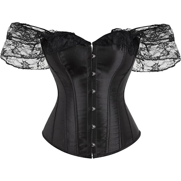 ssa Dam Blommig Spets Off Shoulder Korsett Bustier Benad Overbust Korsett Bodyshaper Lingerie Topp Svart Satin Stor