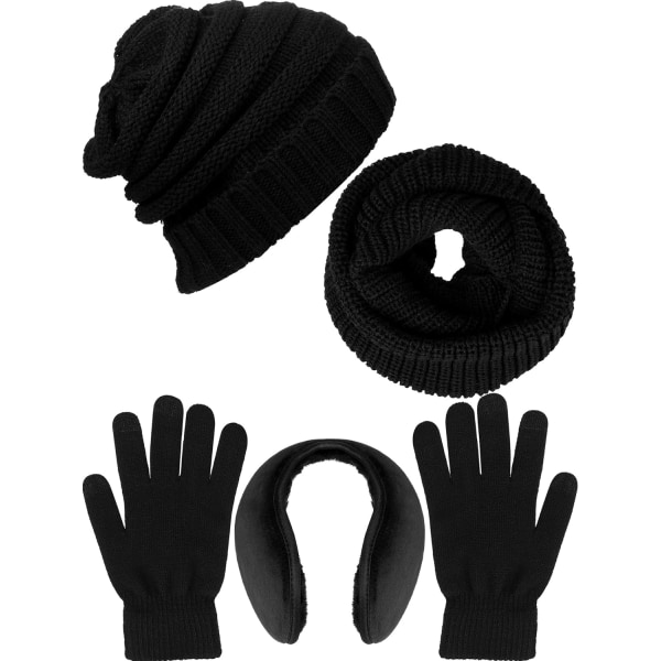 ter Warm Stickad Scarf Beanie Hat Handskar och öronkåpa Set för män och kvinnors mjuka stretchmössa Scarf Vante och öronkåpa S Färg 1