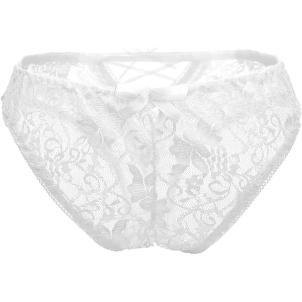OUGAR Plus Size Underkläder för Kvinnor Midnight Lingerie Sexiga Mesh Spets Trosor Vit Medium