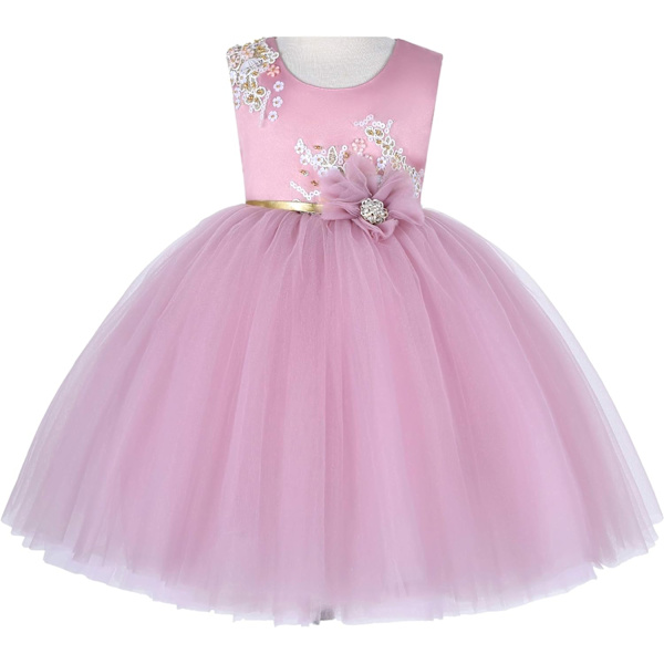 Cosplay Elegant Blomklänning för Flickor Unga Vuxna Mode Rosett Blommidja Barn Fest Festival Åldrar 2-6 År Gammal Rosa - 1 3T