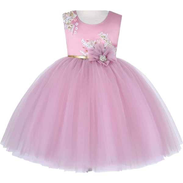 För Cosplay Elegant blomsterklänning för flickor Unga vuxna Modebåge Blomma midja Barnfest Festival Åldrar 2-6 år Rosa - 1 3T