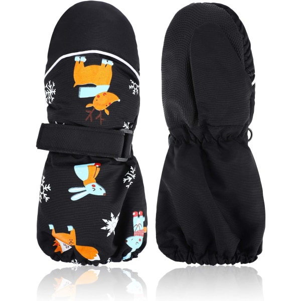 s Thicken Snow Mittens Unisex Vattentäta Skidhandskar Vinter Varma Handskar för Pojkar Flickor Svart Stor