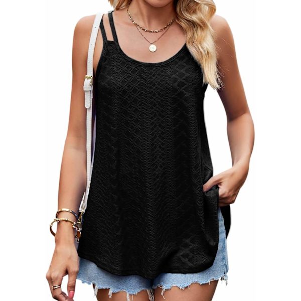 elon Tank Tops för kvinnor Casual Summer Loose Fit Spaghetti Strap Eyelet Broderi Ärmlös Toppar Flowy Cami Shirts