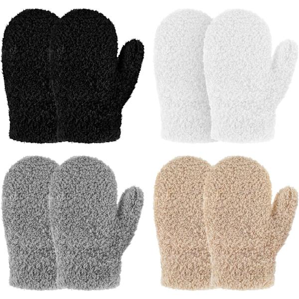 INIOR 4 par barnvantar vinter mjuka stickade småbarnsvantar stretchiga varma barnvantar stickade barnhandskar snö 1-4 år