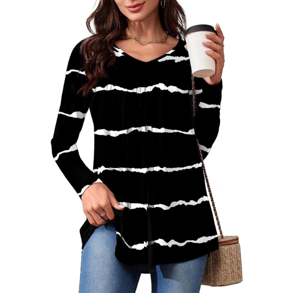 LASI Dam långärmad midjeklänning V-ringning avslappnad formell T-shirt lös passform par med leggings skjorta höstkläder  Small