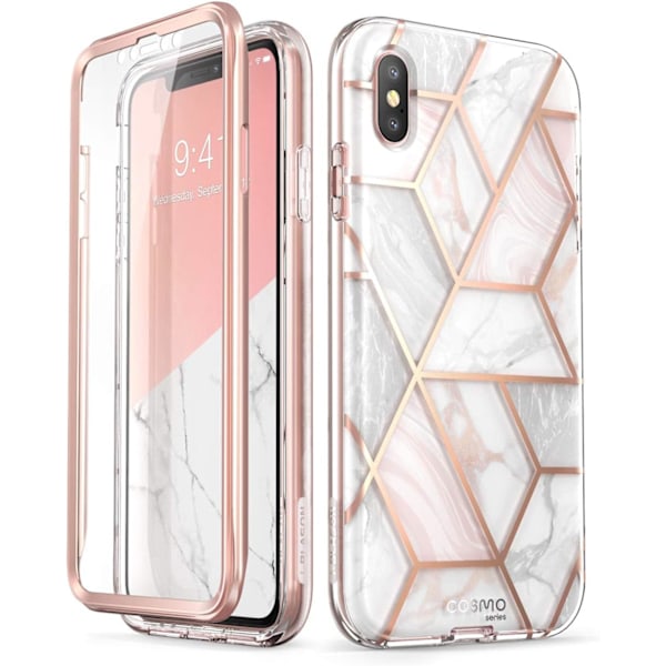 one Xs Case, iPhone X Case,[Inbyggt skärmskydd] i-Blason [Cosmo] Helkropp Glitter Bumper Case för iPhone Xs 5.8  Marmor