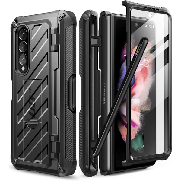 CASE Unicorn Beetle Pro Series Fodral för Samsung Galaxy Z Fold 3 5G (2021), Helkropp Dubbelskikts Robust Fodral med Inbyggd Svart