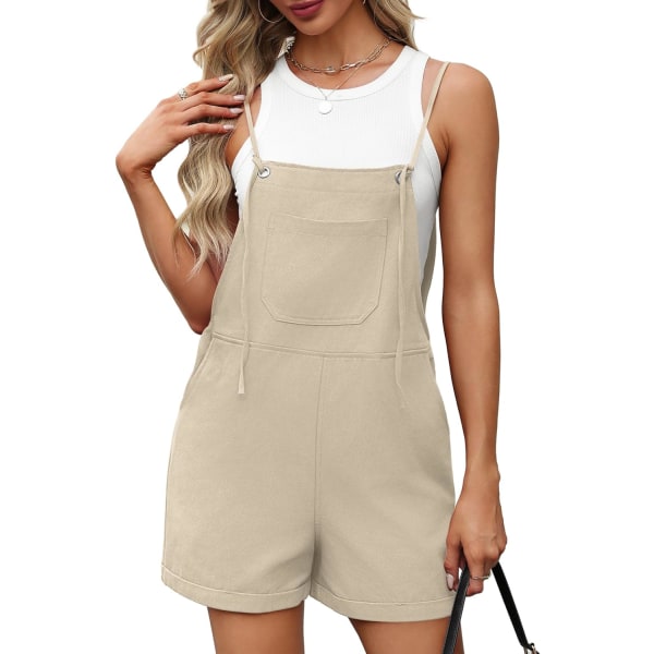 EFAN Shorts Overall för damer Ärmlös, justerbar rem, korta byxor Jumpsuit med fickor Greyapricot Small