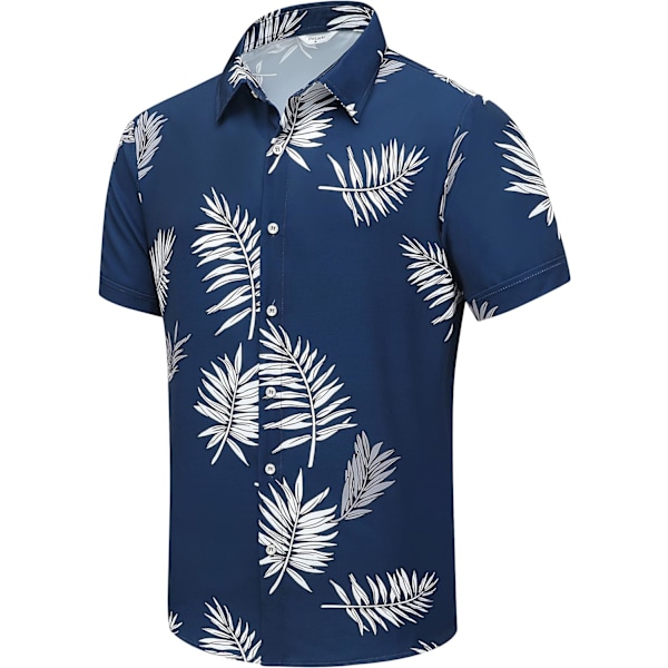 cki Hawaiian skjorta för män, unisex sommar strand casual kortärmad knapp ner skjortor, tryckt palmskugga kläder blad 078 blå liten