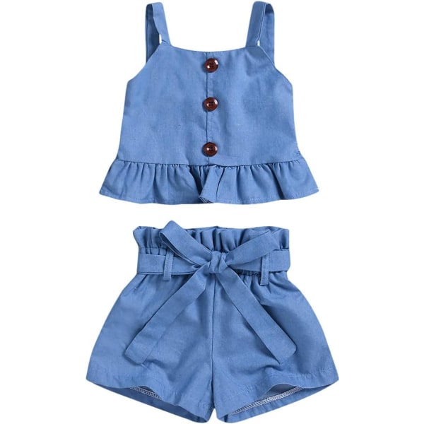 dler Baby Girls Kläder Outfits Långärmade volangerskjortor+Blombyxor+Panbandskläder Set Bluedk 1-2 år