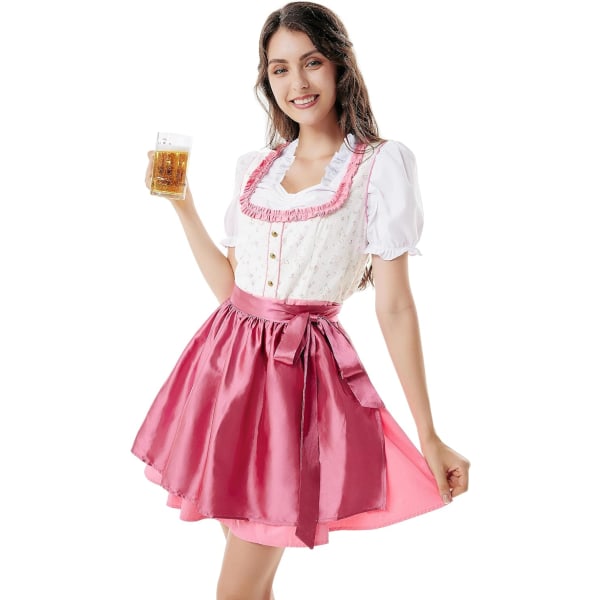 rlet Darkness Kvinnor Tyska Oktoberfest Kostymer 3 st bayerska Dirndl Klänningar Rosa Blommig Medium