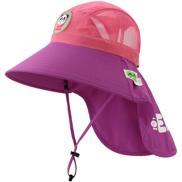 racy Toddler Solhatt med Nackskydd Pojkar Flickor Barn Bred Brätte UPF 50+ Sommarhatt Rose Röd Liten