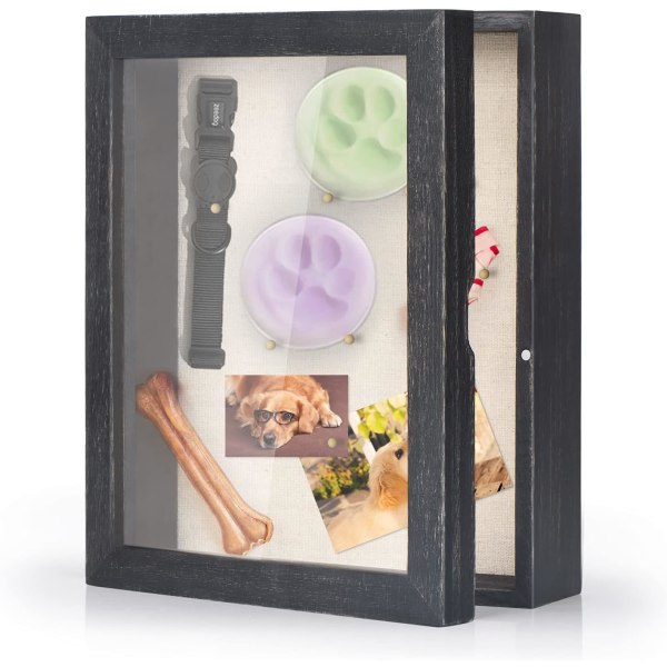 Le-KANKEI Shadow Box Ram 8x10 Shadow Box Display Case med linne rygg Memorabilia Awards Medaljer Foton Memory Box Rustik Svart