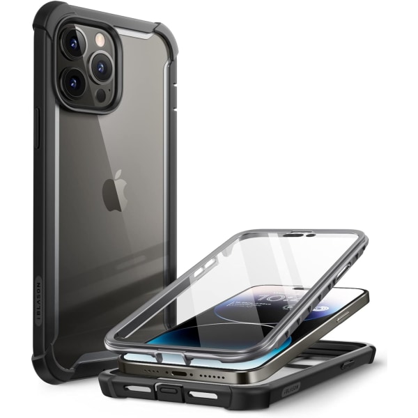 lason Ares- case för iPhone 14 Pro 6,1 tum (2022 års utgåva), robust genomskinligt case med två lager med inbyggt skärmskydd Svart