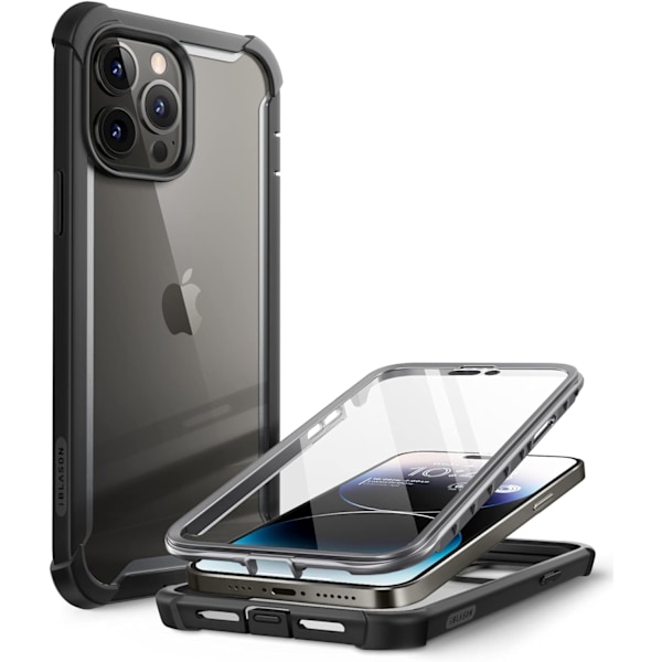 lason Ares för iPhone 14 Pro Max Skal 6,7 tum (2022), Helkropp Genomskinligt Robust Stötfångarskydd med Inbyggt Skärmskydd Svart