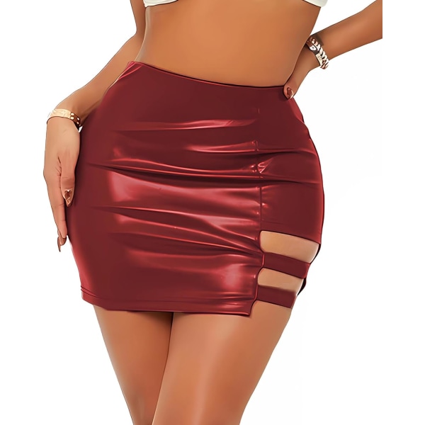 egy dam konstläder kjol med hög midja delad dragkedja Minikjol Bodycon Stretch Kjolar Röd-1 Liten