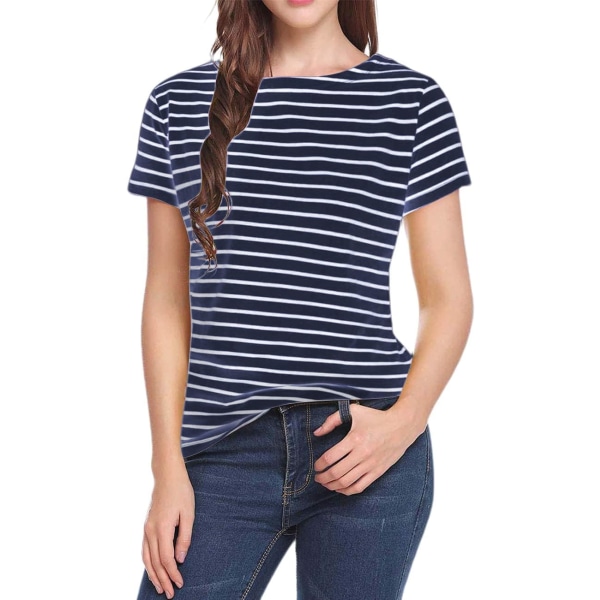 oco 80-tals off Shoulder-tröjor för damer Kortärmad Casual Loose Fit Blus T-shirt A-marinblå Stripe 3X-Large