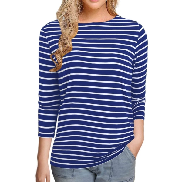 oco 80-tals off Shoulder-tröjor för damer Kortärmad Casual Loose Fit Blus T-shirt Sl1-3/4 Ärm-stor Kungsblå Stripe Large