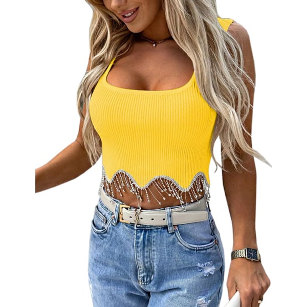 ia's Choice Kvinnor Flickor Paljett Off Shoulder Tubtopp Blus Stretchy Bröst Wrap Fest Crop Top Väst Gul Ribbad K Medium