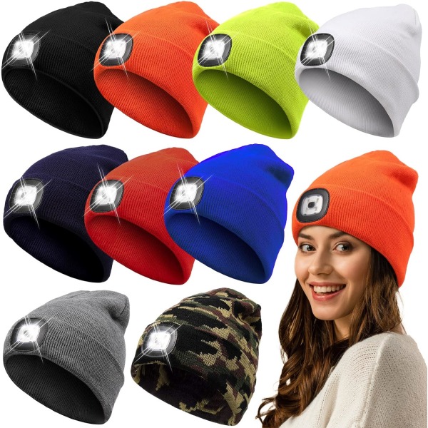 acks LED-ljus mössa mössa USB uppladdningsbar 4 LED pannlampa hatt unisex vinterstickad cap för löpning i ljus färg
