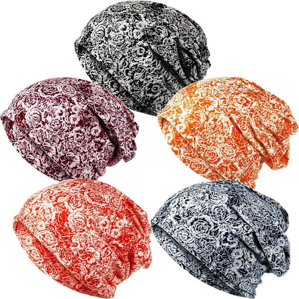 INIOR 5-pack dam slouchy mössa baggy skalle sömnmössa turban huvudbonad paisley stil