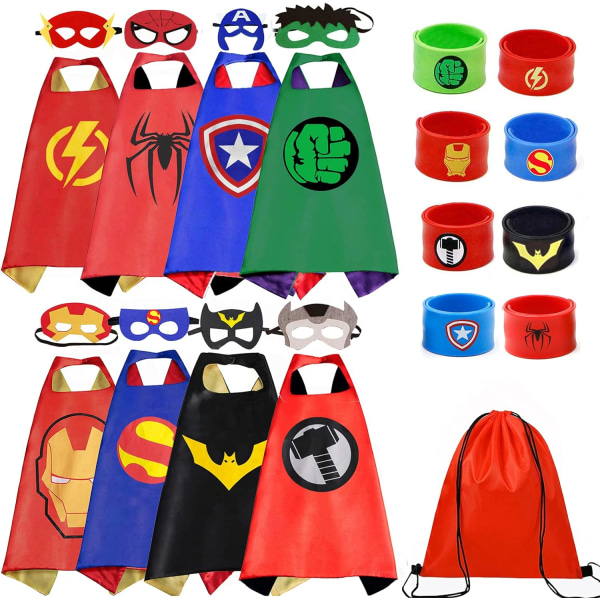 Ks Kostymer 8st Superhjältekapsar Set och Slap armband för pojkar, flickor Dress Up Party Favors (8PCS för pojkar, flickor)