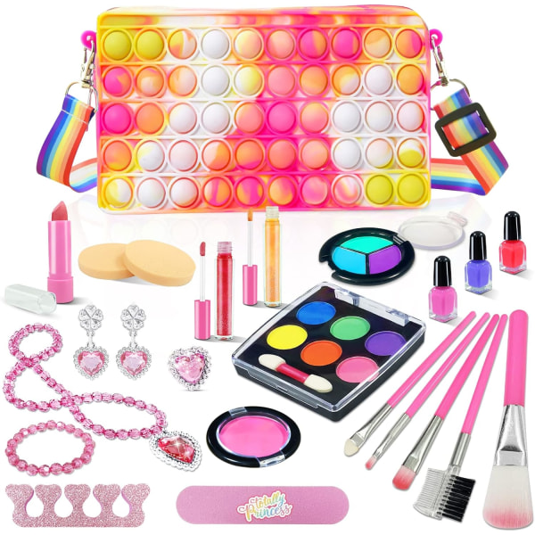 WR Girls Makeup Kit med IT Fidget Crossbody Bag - Real Washable Makeup Girls Leksaker Set för flickor födelsedag