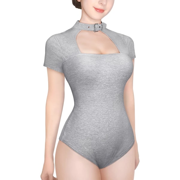 tleforbig Bomullsknapp i grenen Romper Onesie Pyjamas Bodysuit - Krage Grå 4X-Large